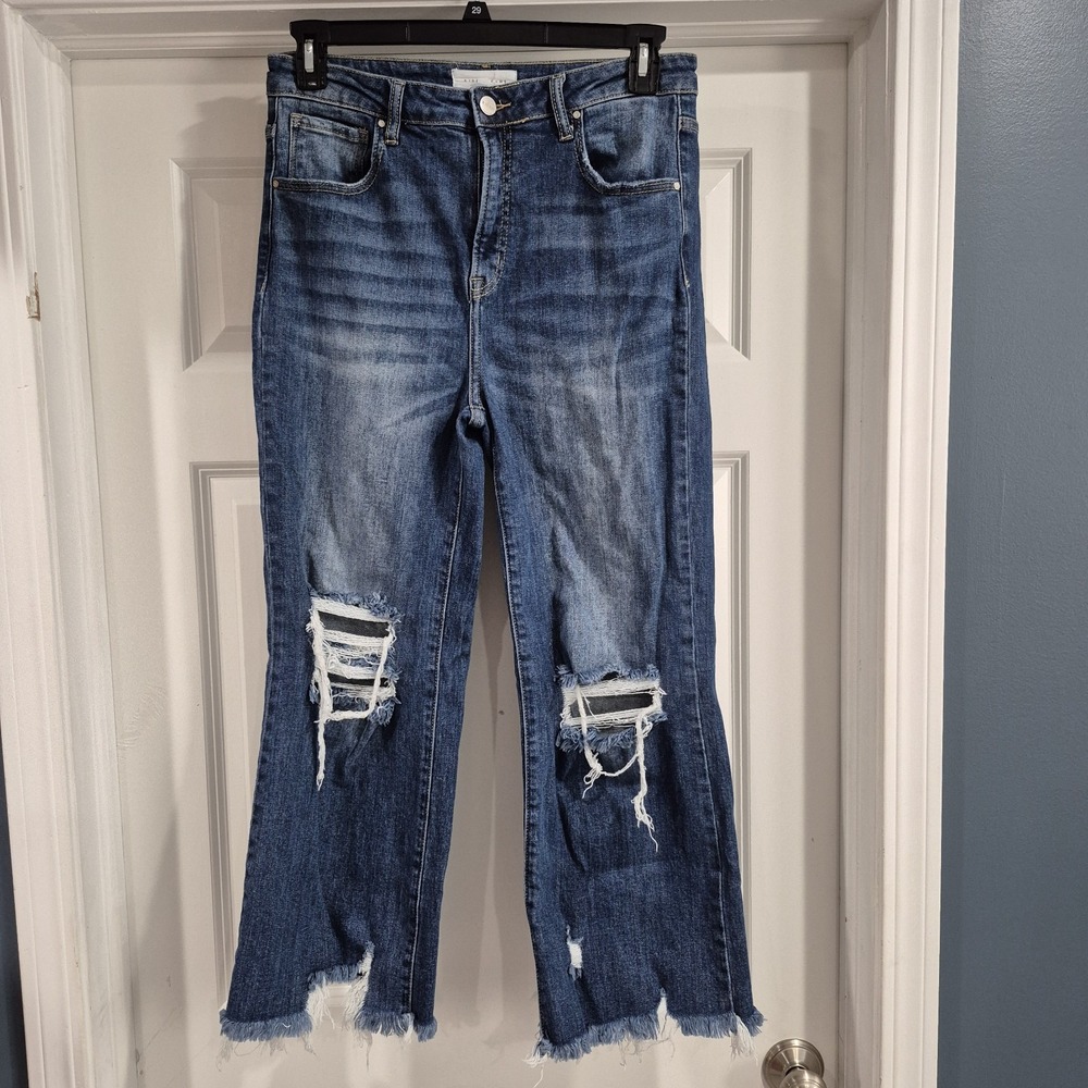 Risen Jeans Womens 13/31 High Rise Wide Leg Cropped Destroyed Boho Festival